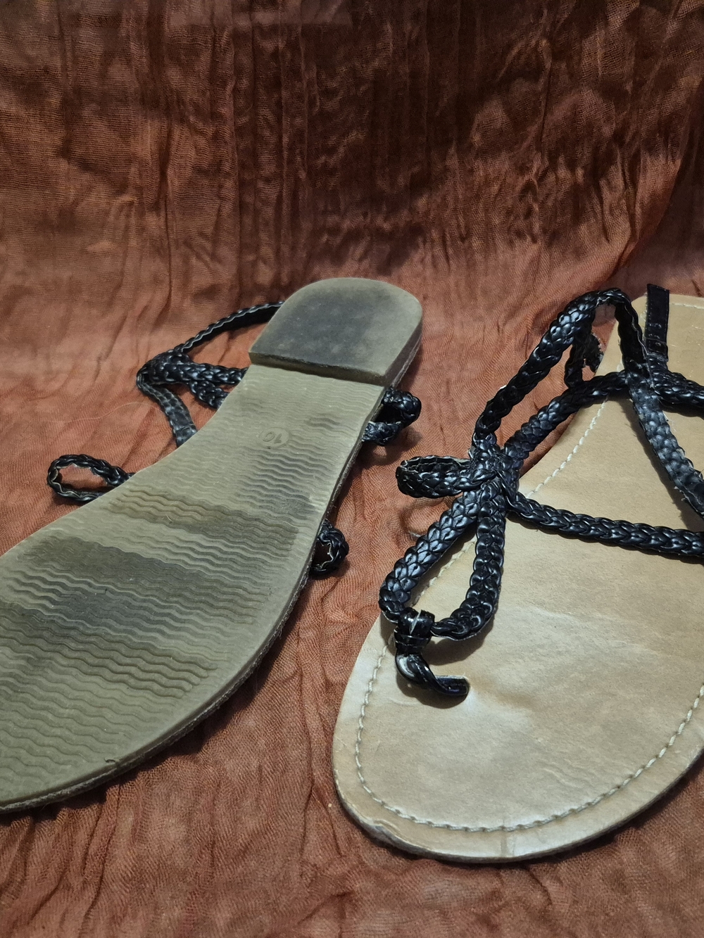 Braided Black Women’s Sandals - Classic Strappy Flat - Picture 2 of 3